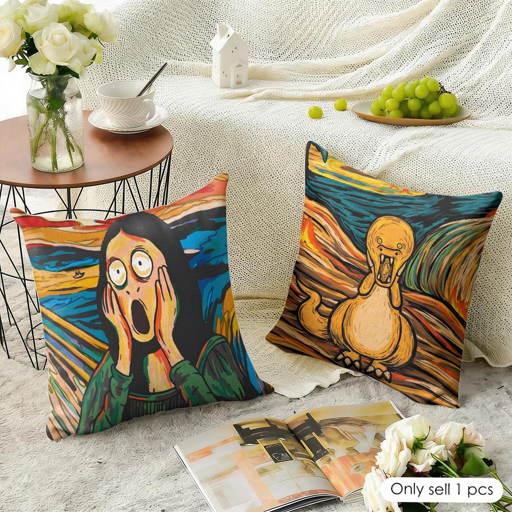 Edvard Munch The Scream Funny Cushion Cover Natural Linen Organic Fabric DoubleSided Printing Sofa Home Decor Gift Pillow Case