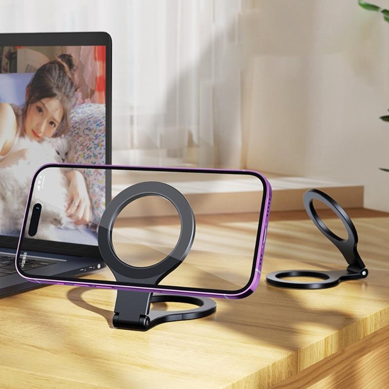 Portable Metal Phone Mount Adjustable Multiple Angle Magnetic Base Mobile Phone Rack for Content Creators Travel Office Use