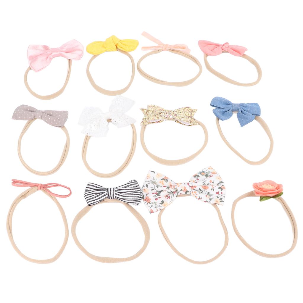 12pcs Baby Bows Hair Ties Elastic Multi Color Cute Ponytail Hairband for Toddlers Girls