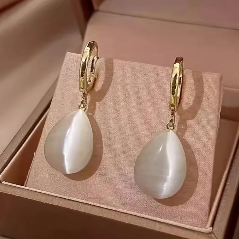 Simple Elegant Double-Sided Teardrop Cat s Eye Earrings, Multi-Color Style Unique Fashion Jewelry Gift
