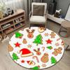 Round Rug Christmas Gingerbread Cookie Assorted Shapes White Pattern Family Room Decor