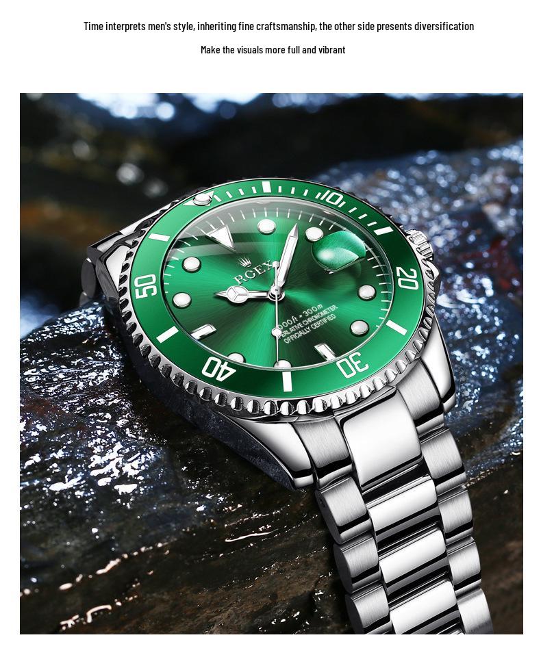 Authentische Herren Quarz Grüne Submariner Uhr - Vollautomatisch Klassischer Rolex Stil