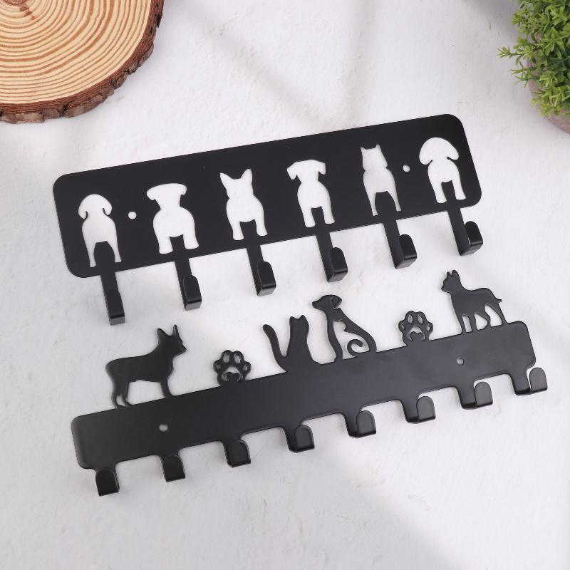 5/6/8- Hook Dog Wall Key Holder - Decorative Pet Organizer For Leashes, Keys - Rustic Entryway Storage For Home/Office