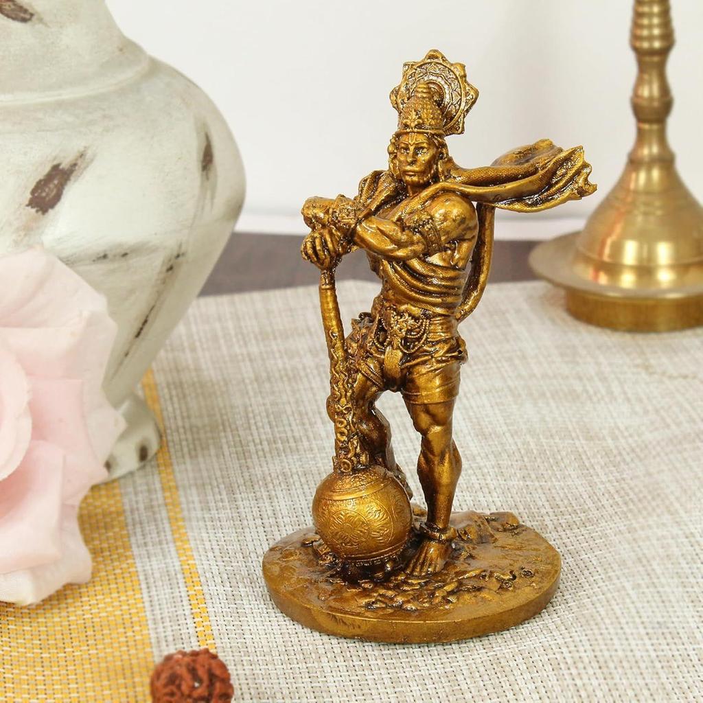 Bahubali Hanuman Ji Murti (Small, Resin, 10.6 cm x 5.3 cm) for Car Dashboard Home Decor Pooja Room Office Table Wall Bajrangbali Idol