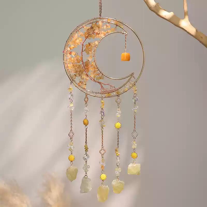 High-End Colorful Crystal Stone Dream Catcher Wind Chime Sun Catcher Decoration for Room Balcony Hanging Ornament Home Decor
