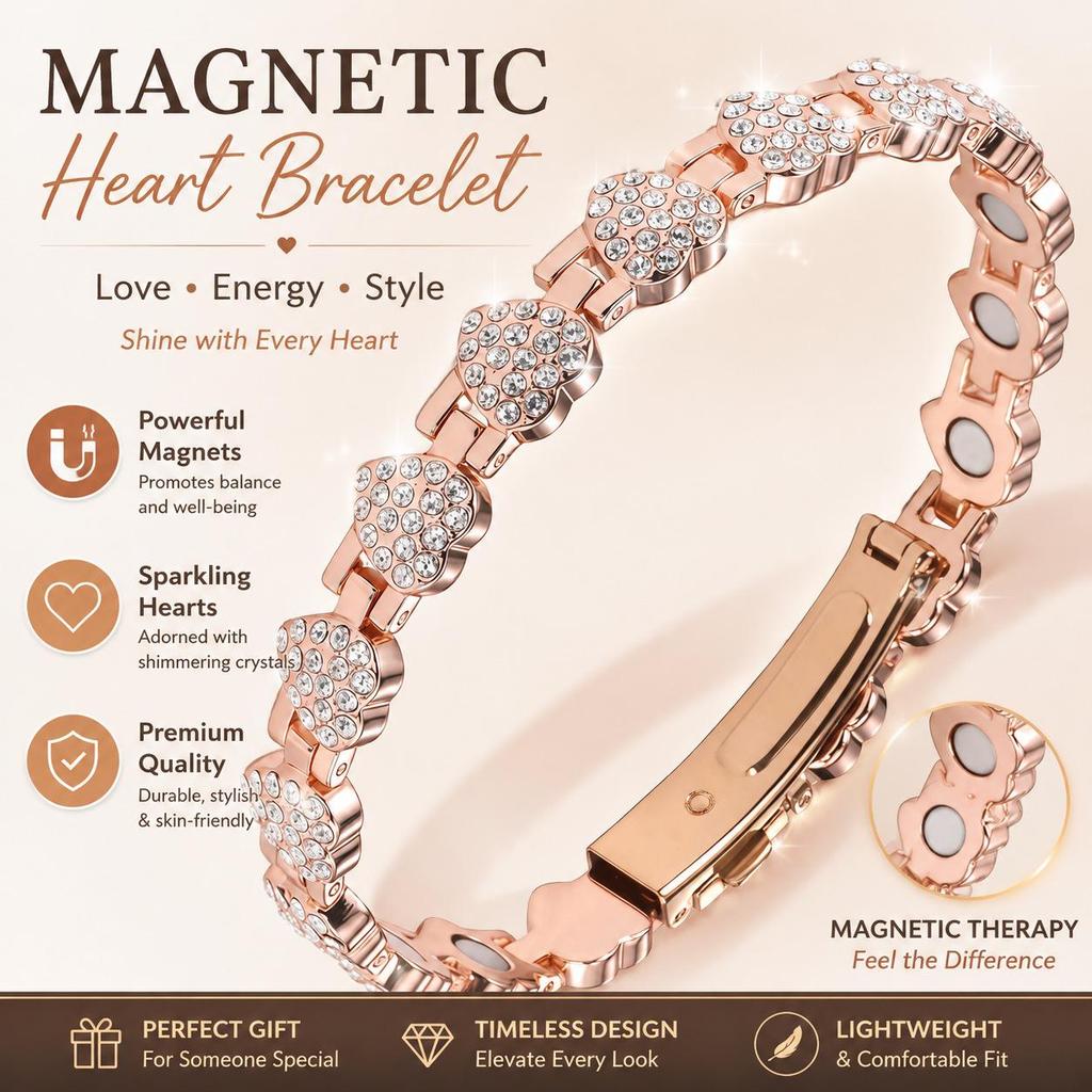 Gelukshart Strass Magnetische Armband - Damesmode, Lichte Luxe, Antistatisch Ontwerp