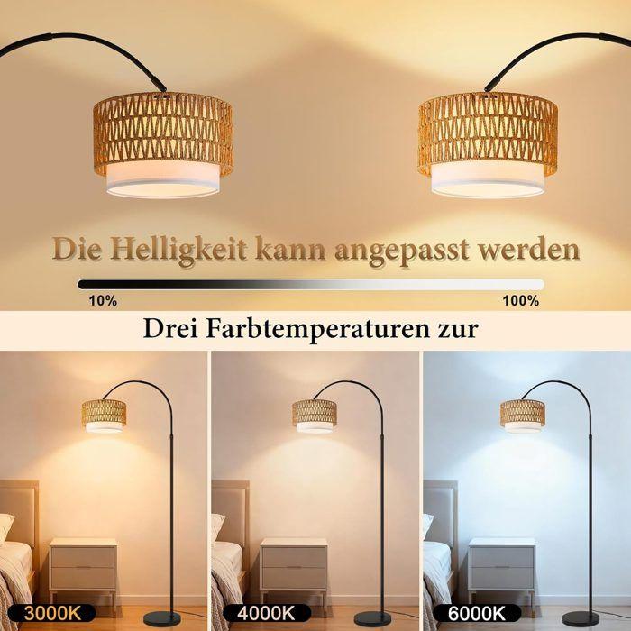 Stehleuchte - NETTLIFE - Bogen-Stehleuchte Bohème Rattan - Schwarz - 9W E27-Birne inklusive - Höhe 165–180 cm