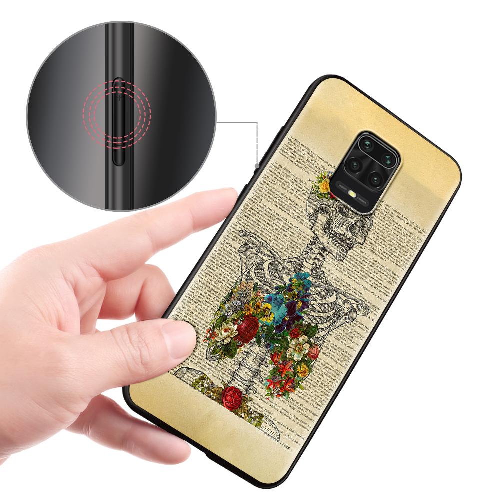 Skull With Roses Case for Xiaomi Redmi Note 9S 9 8 10 11 Pro 9C 9A 7 8T 7A 8A 6A 6 10S Black Soft Silicone Phone Cover Coque