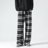 Winter Tweed Wide Leg Pants Men Plaid Straight Casual Trousers Couple Style