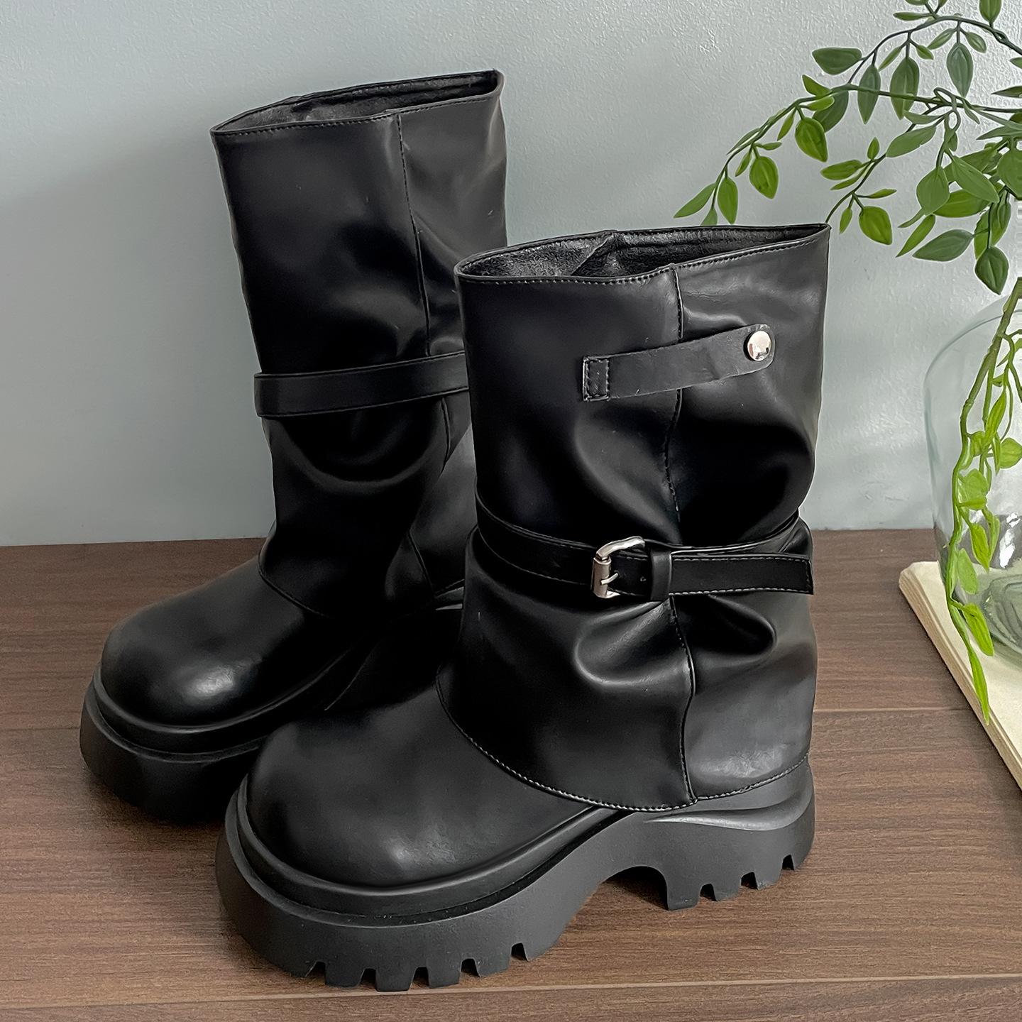 

Vintage Maillard brown thick-soled heightening Martin boots women s 2025 new summer thin versatile trouser tube boots 35 чёрный