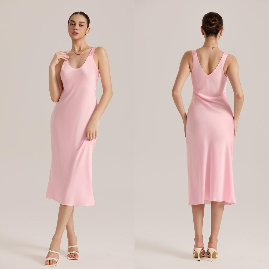 Women's long satin nightdress suspender skirt sexy V-neck sleeveless pajamas wide shoulder strap nightdress SQ11911