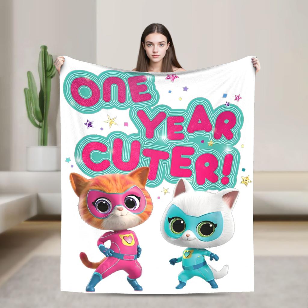 Super Kitties Anime Cat Blankets Flannel Throw Blankets Bedroom Sofa Portable Soft Warm Bedsprea