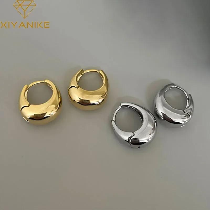 Stainless Steel Smooth Metal Chunky Hoop Earrings for Women Girls Fashion Round Circle Hoops Statement Earrings Punk Zircon