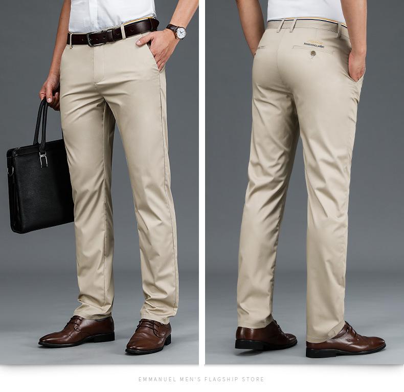 High Waisted Men's Pants Business Formal Pants Men's Summer Stretch Breathable Loose Fitting Casual Pants