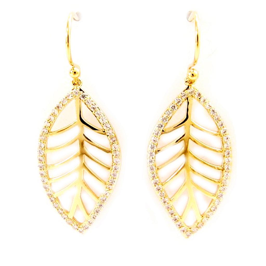Les Trésors De Lily [L5307] - White Gold 'Gold Leaf' Gold Plated Earrings - 35x15 Mm