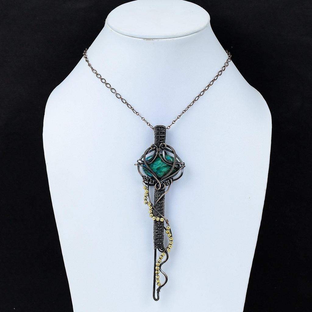 Chrysocolla Pendant Copper Wire Wrapped Pendant Real Gemstone Jewelry Key Pendant Handmade Pendant Copper Wire Wrap Jewelry Anniversary Gift