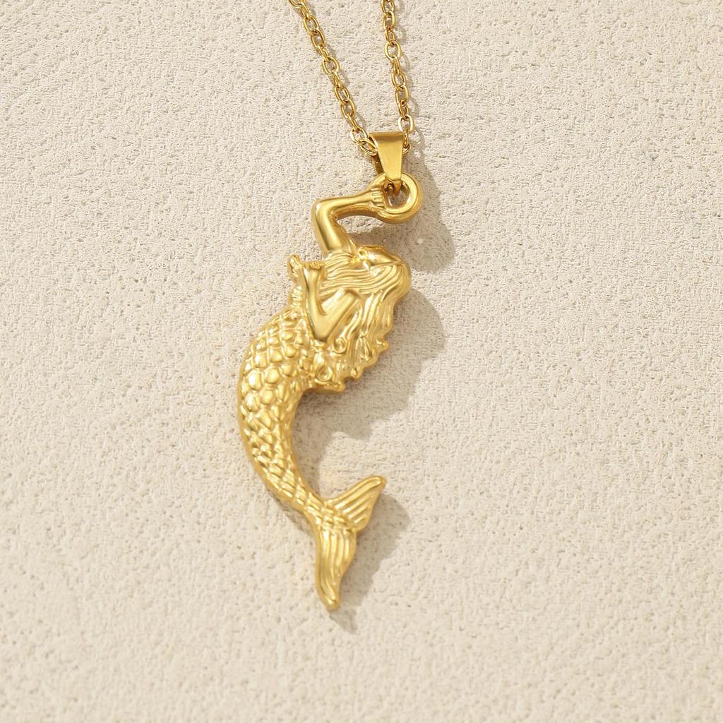304L Stainless Steel 3D Mermaid Necklace - Golden Retro Women's Clavicle Chain