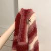 Red Striped Faux Mink Pullover with Heart Brooch - Soft, Warm, and Comfortable Couple Sweater