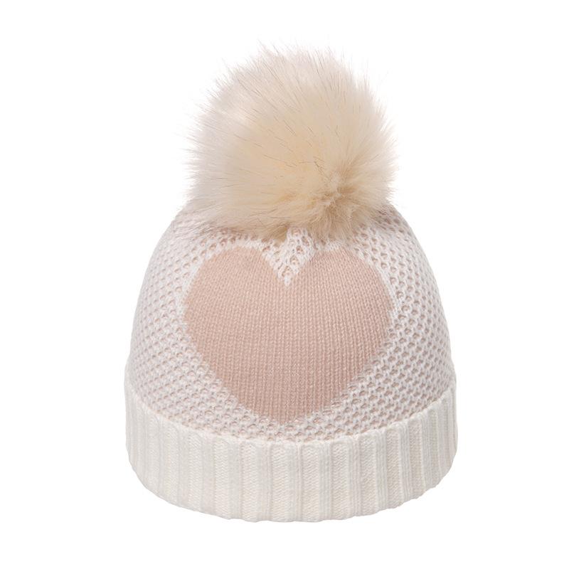 Korean Version of Autumn and Winter Warm Children's Love Knitted Hat Hairball Wool Hat Autumn and Winter Outdoor Cold Knitted Hat Girls