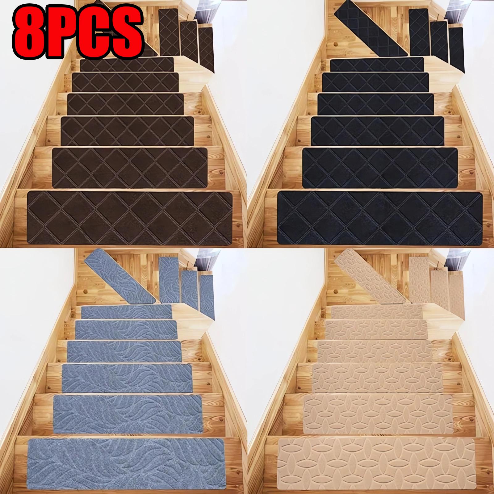 

8pcs 76x20.3cm Household Soft Self-adhesive Stair Tread Mat Stair Carpet Protector Carpet Non-slip Multiple Patterns Absorbent 76x20.3CM