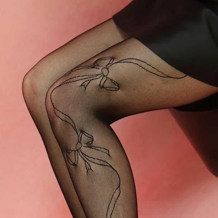 Ribbon Flow Mesh Stockings (Black)