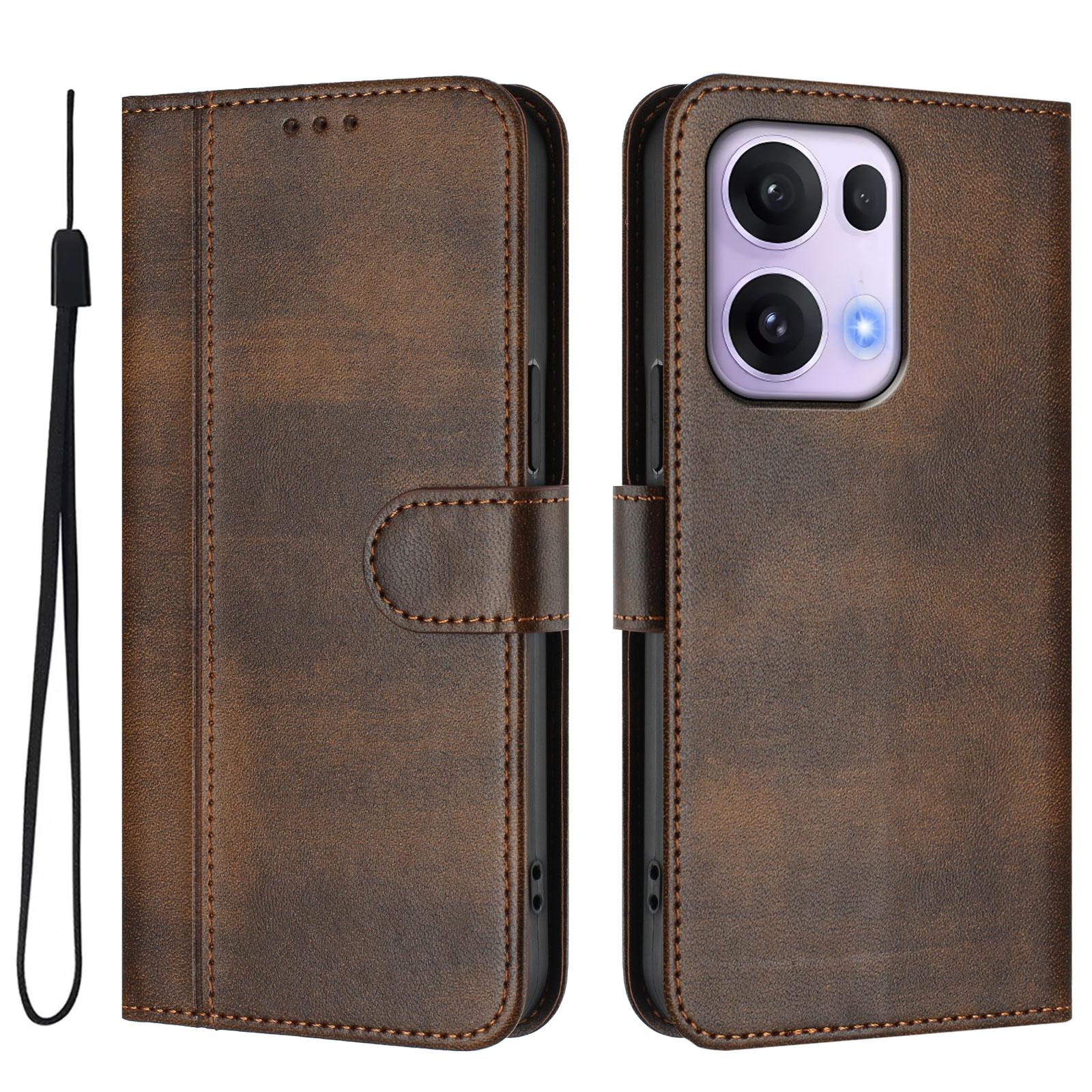 

For Oppo Reno13 Pro 5G Cases Wallet Stand Retro Texture Leather Phone Cover with Lanyard H