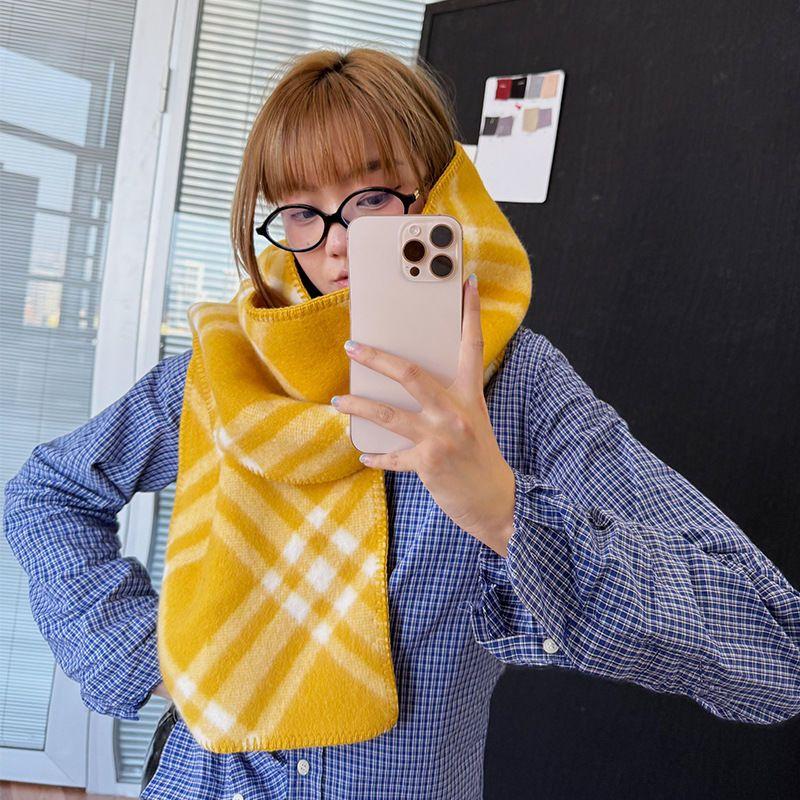 Damen Winter Gelber Karoschal Koreanischer Stil Vielseitiges Studenten-Tuch Warmer Halswärmer