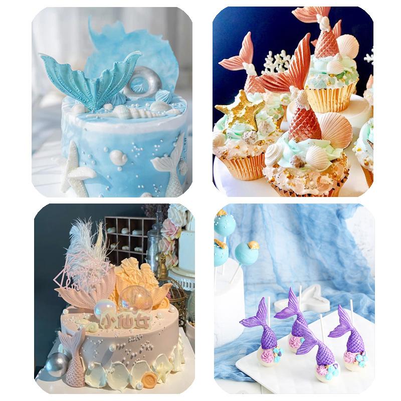 Molde de silicona con forma de cola de sirena, coral, conchas y algas marinas para decoración de tartas, moldes de pasta de goma, chocolate y caramelos