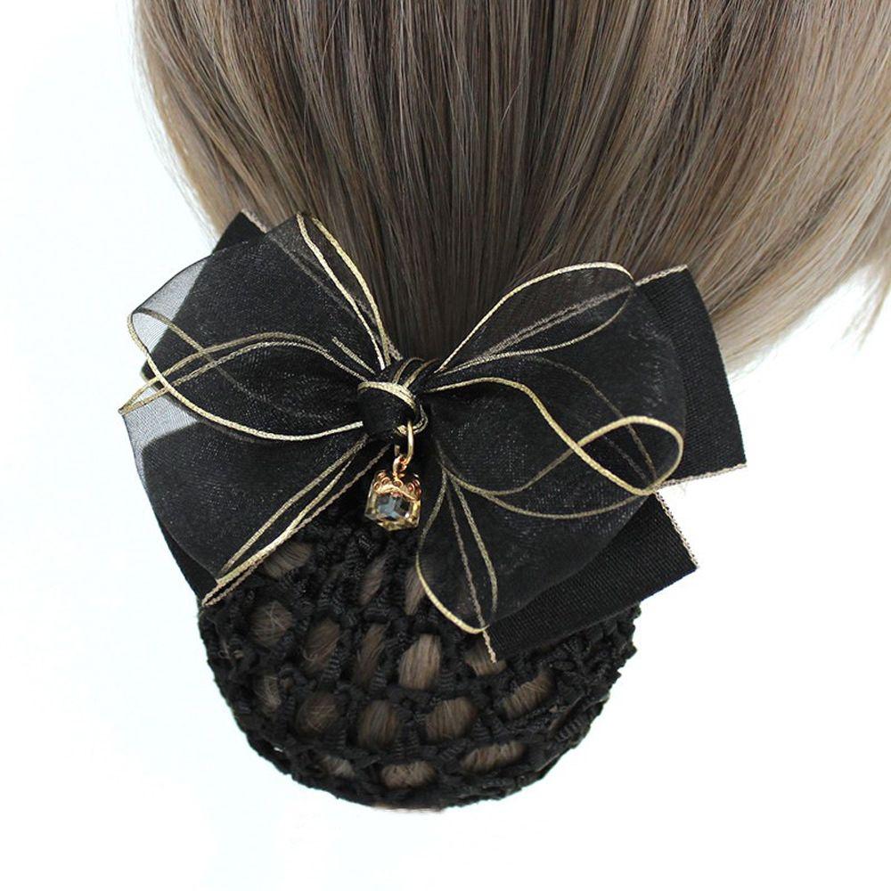 Exquisite Trendy For Stewardess Nurse Cloth Spring Clip Elegant Bow headwear Women Headdress Mesh Snood Hairnet