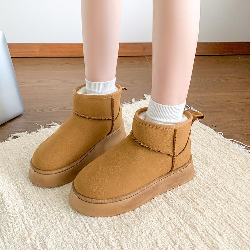 

Осенне-зимние женские сноубутсы 2025 новые на толстой подошве, утепленные хлопковые ботинки с одним педальным ремешком, однотонные, с коротким голенищем, морозостойкие 36