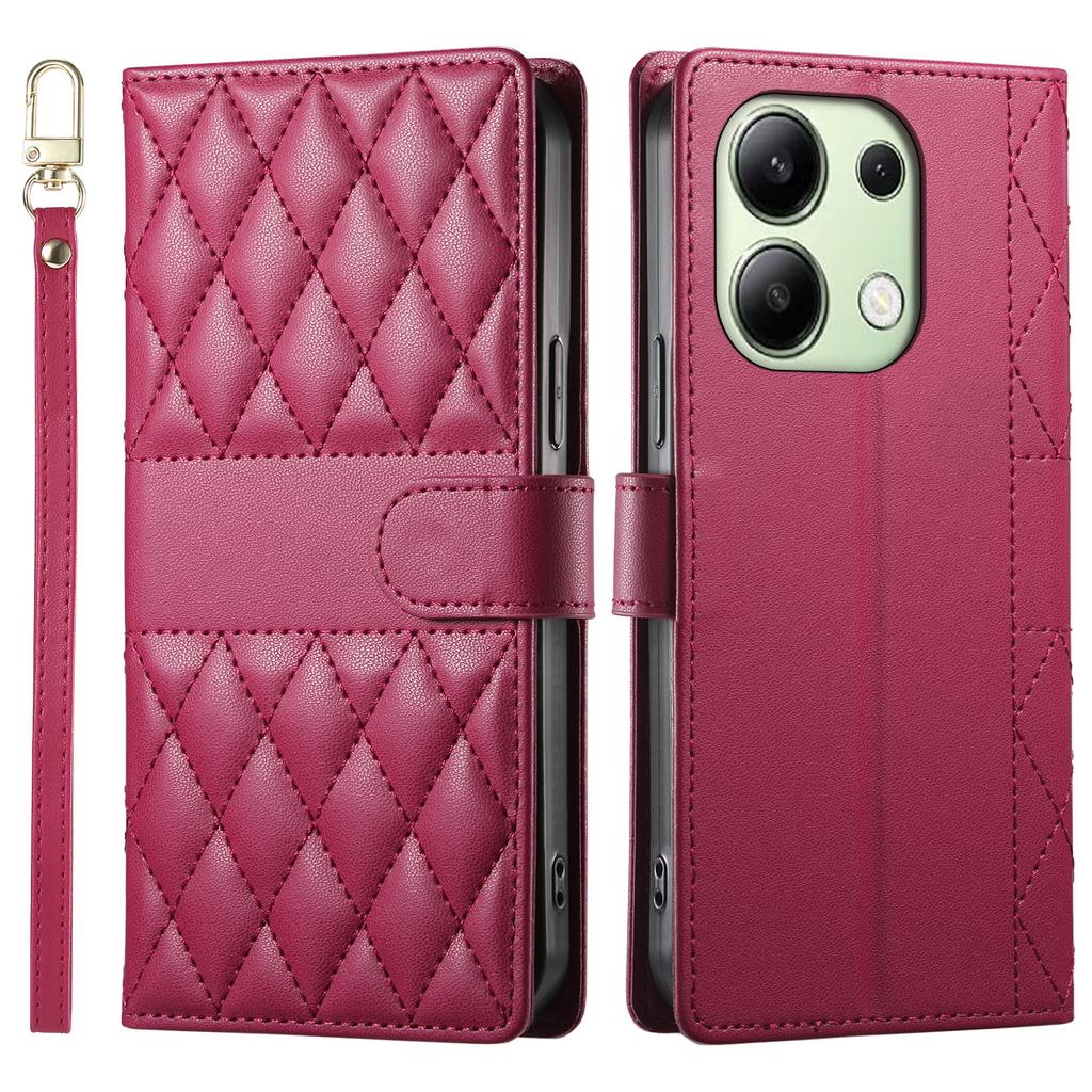 Etui dla Xiaomi Redmi Note 13 4G, Pikowanie w romby, Portfel z podstawką, Skórzane etui na telefon z długim/krótkim paskiem