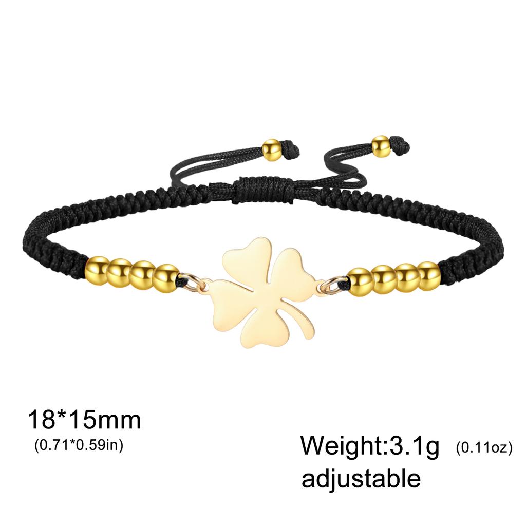 Lucky Clover Charm Bracelet Red Black Adjustable Handmade Rope String Beads Stainless Steel Jewelry Gifts for Women Couple