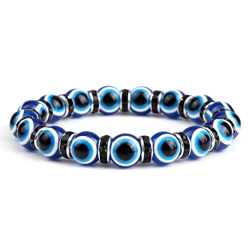 Devil's Eye Beaded Yoga Bracelet with Rhinestone Accents