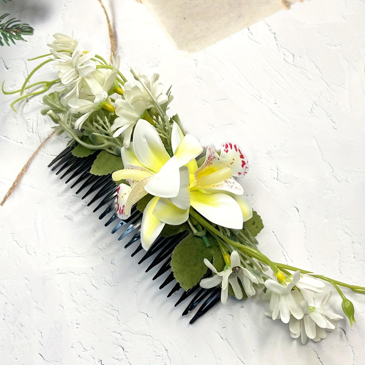 

New Bohemian Dai-Style Simulated Fabric Solid Color Hawaiian Daisy Flower Hair Comb Headpiece Suitable for Beach Vacation Photo Shoots белый