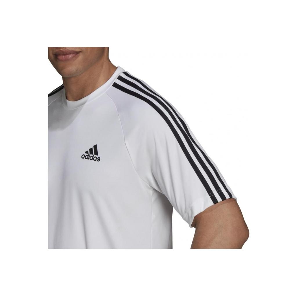 Adidas Round Neck Striped Short Sleeve T-Shirt With Print Men Tops White H28900