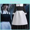 Wednesday Cosplay Girl Dress Set With Satin Fabric For Middle School Girls