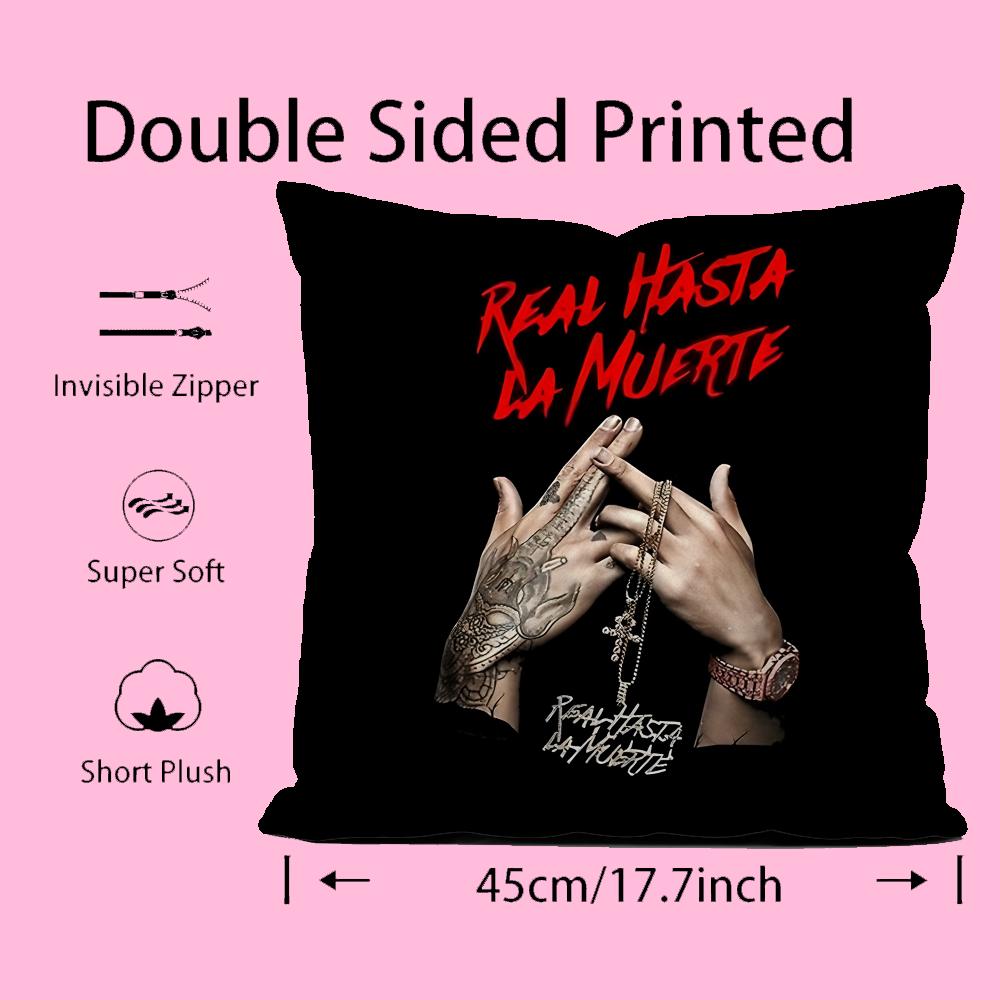 Anuel Aa Real Hasta La Muerte Pillow Case Anti-Dustmite Pillowcase Invisible Zipper Silky Short Plush Sofa Cushion Cover
