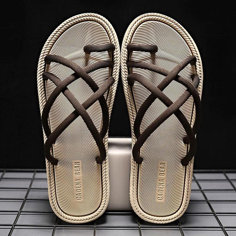 Sommer Herre Vevd Tau Flip-flops EVA Plattform Slitesterke Sklisikre Sandaler for Menn Utendørs Strand Tøfler Sandalias De Hombre 2025
