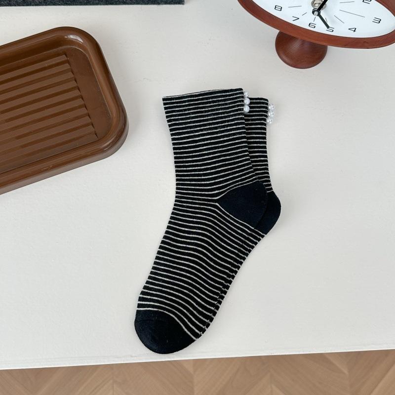 

Confinement Socks Dopamine Striped Mid-Leg Socks Women S Autumn And Winter Loose Casual Cotton Socks Heel Order Pearl Women S Socks Trend One size fits all чорний