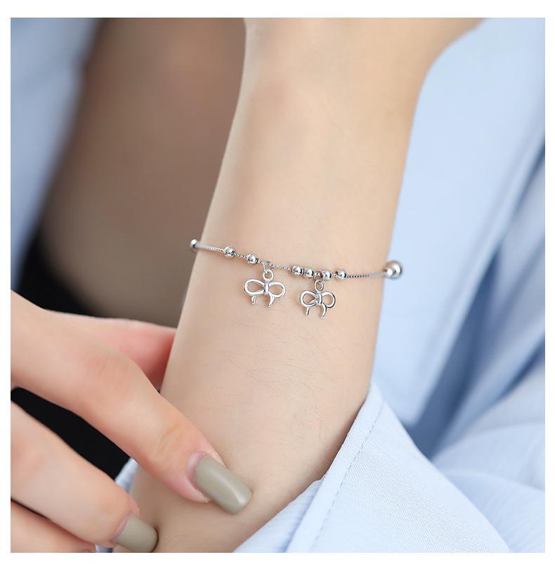 2025 Korean Niche Design S925 Sterling Silver Bow Bracelet for Women – Simple, Elegant Hand Jewelry