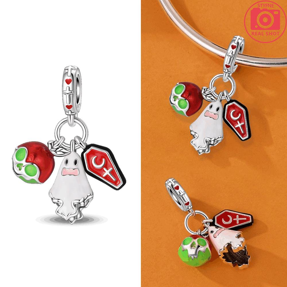 Luminous Pumpkin Pendant Original Copper House Skeleton Head Ghost Purple Magic Hat Beads Fit Bracelet Women Jewelry Gift