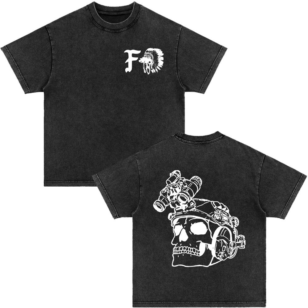 Forward Observations Group Be Seeing You Washed Vintage T-shirt Skeleton Graphic Punk Gothic T-Shirts Men Women Oversized Tshirt