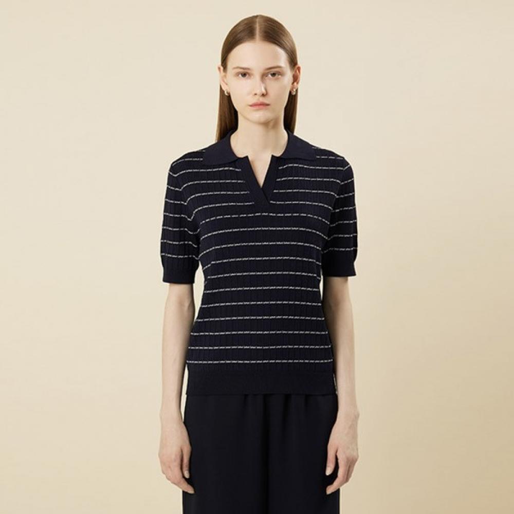 

Shs Miss Stripe Open Collar Knit Top Sskpon21170 off-white/55