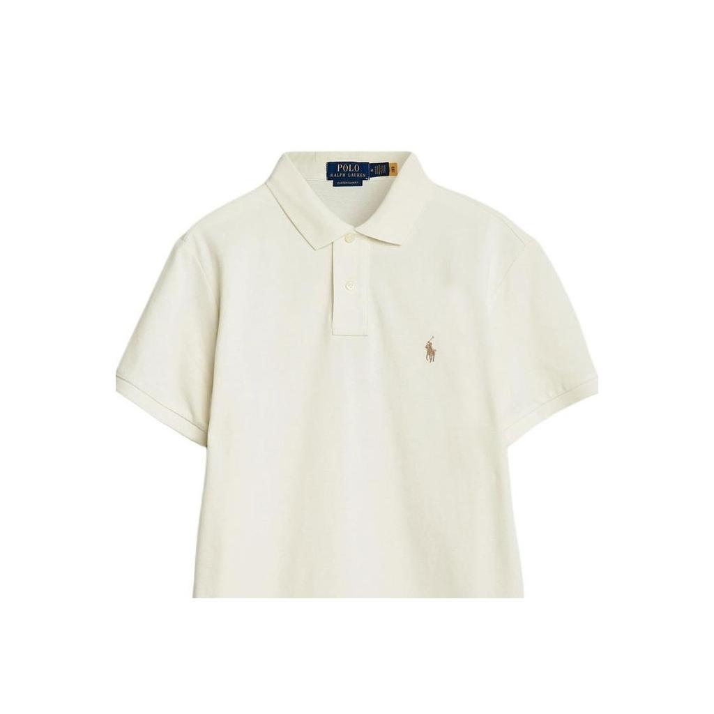 Polo Ralph Lauren Logo Embroidered Slim Fit Straight Cut Short Sleeve Polo Shirt Men tops Beige 710557752-031