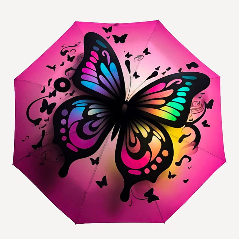 

1pc Butterfly Print Auto-Fold Umbrella with One-Touch Open/Close - 8 Reinforced Ribs for Windproof Stability, yy251118244