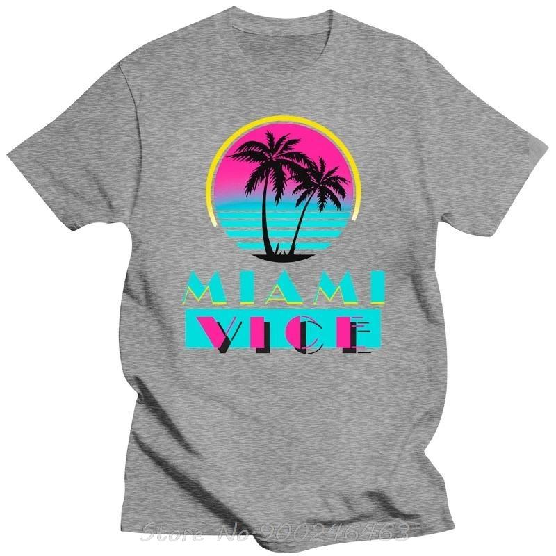 Camiseta grfica Miami Vice serie de televisin programa de televisin Logo de playa camiseta negra para hombre camiseta de esti