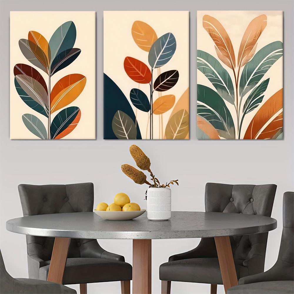 3-piece Modern Minimalist Plant Leaf Decoration Painting Nordic Style Living Room Entrance Background Wall Frameless Canvas Hang