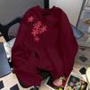Autumn Winter Round Neck Sweatshirt Cherry Blossom Print Loose Casual Long Sleeve Pullover