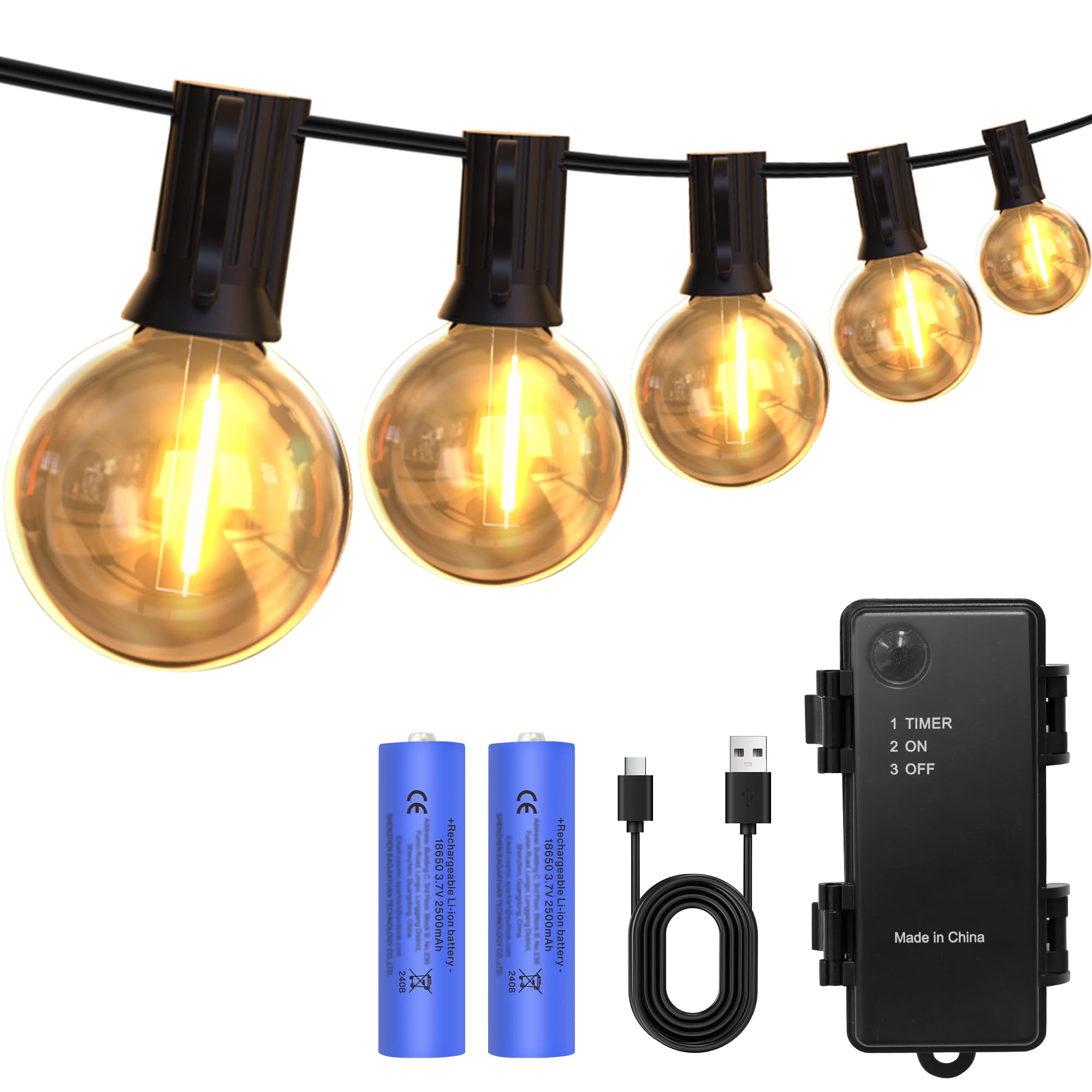 

USB Rechargeable LED String 16 LED E12 Warm Timer PC Garden Shopping Street Lights, 12m, Rainproof, Bulbs, Base, 5000mAh, G40, White, Function,