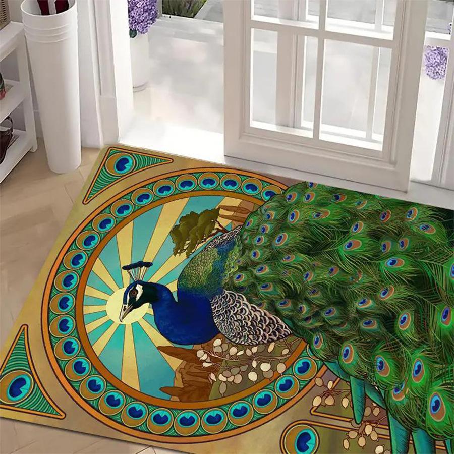 Crystal Velvet Elegant Peacock Carpet Floor Mat Bedside Carpet Door Mat Room Decoration Mat Kitchen Carpet